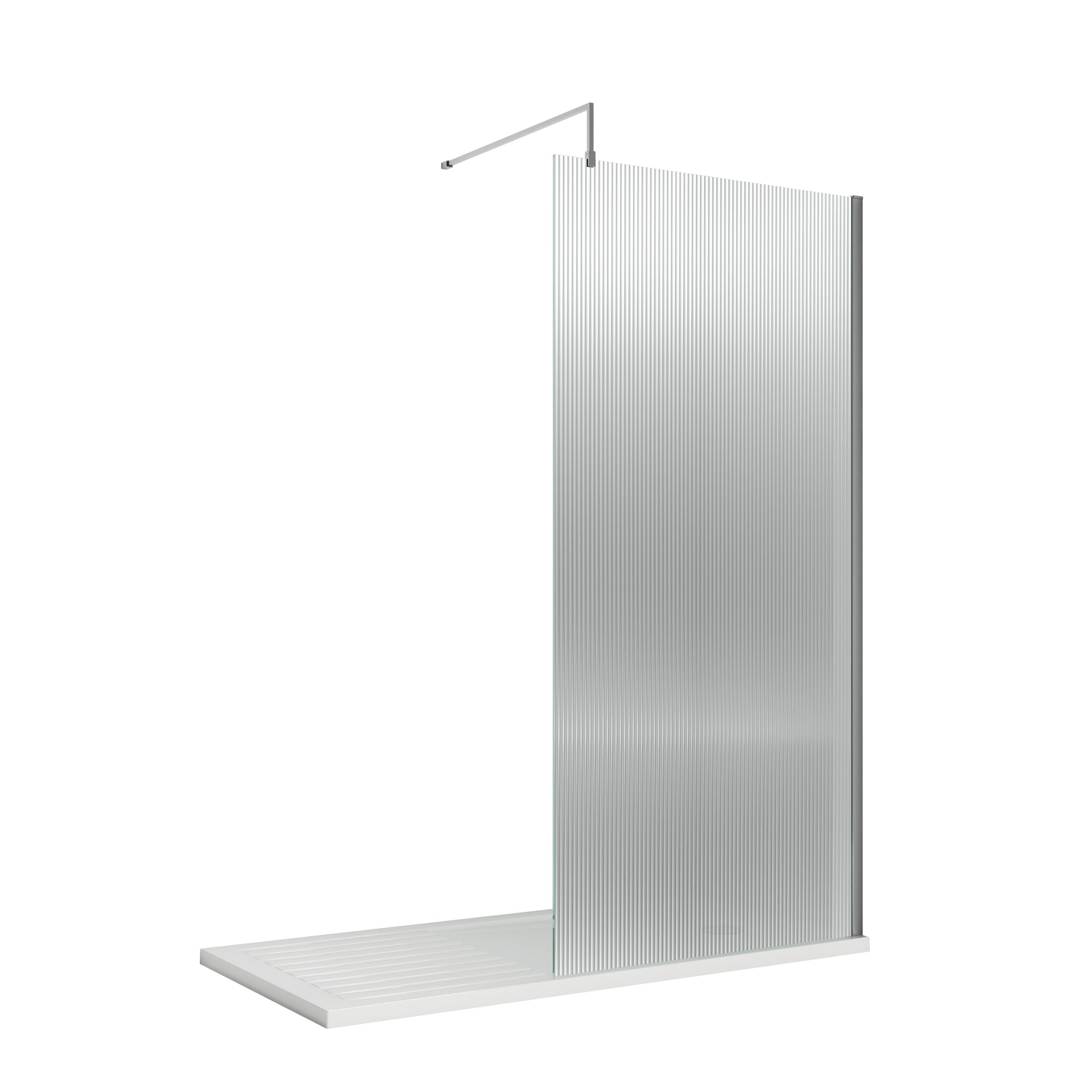 Nuie 1000mm Fluted Wetroom Screen with Support Bar Chrome