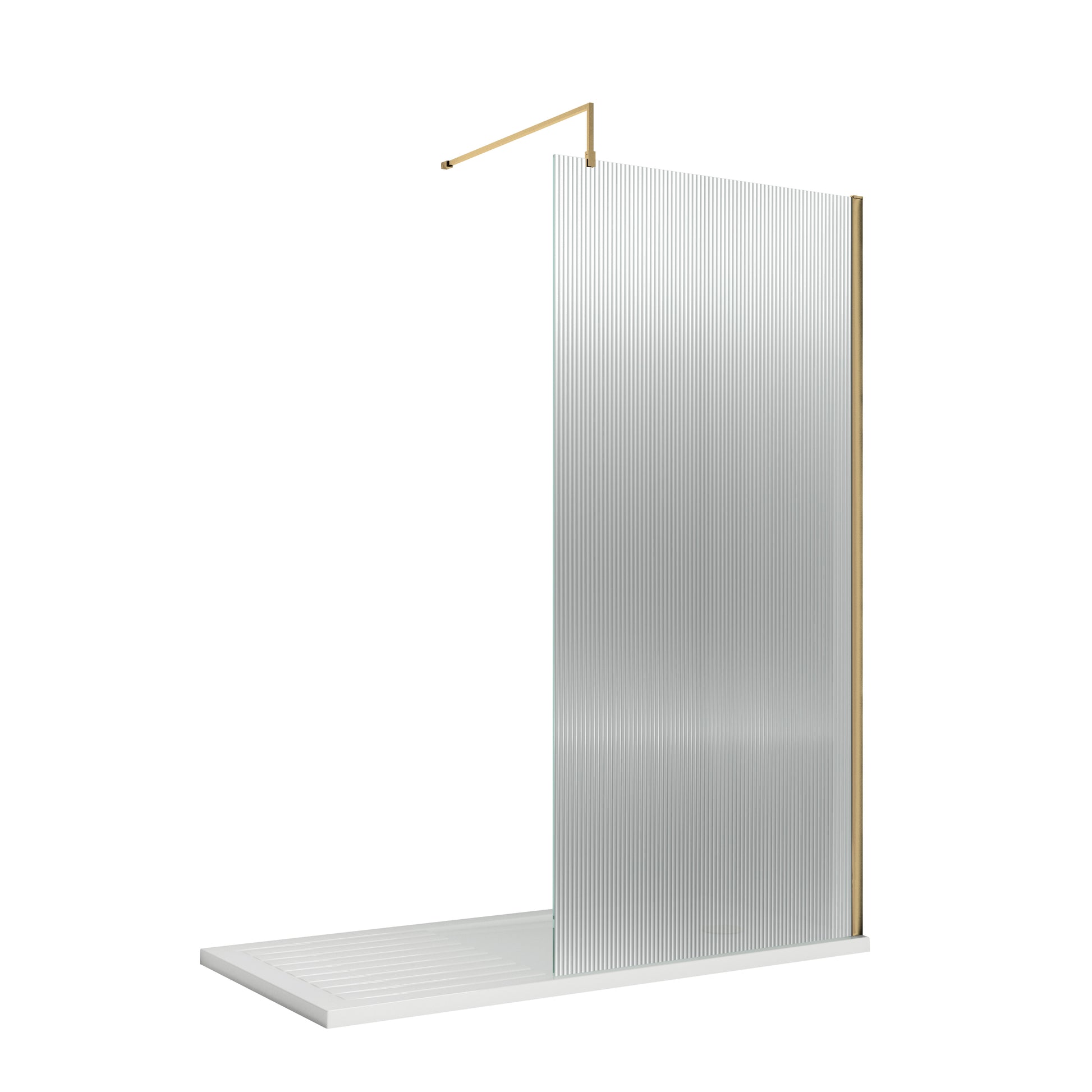 Nuie 1000x1850 Fluted Wetroom Screen Inc Support Bar - Brushed Brass