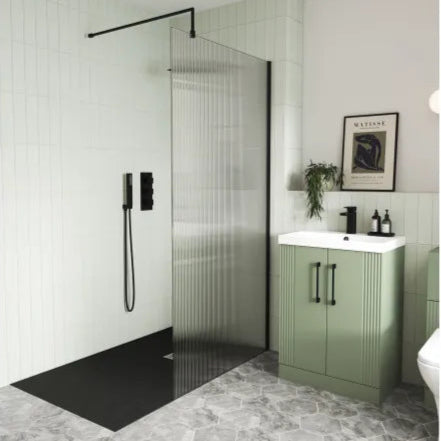 Nuie 800mm Fluted Wetroom Screen with Support Bar