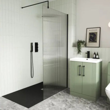 Nuie 900mm Fluted Wetroom Screen with Support Bar