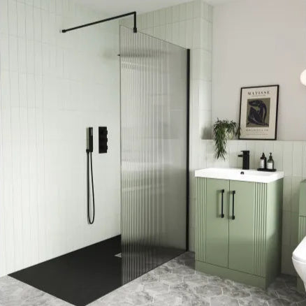 nuie 1000mm fluted wetroom screen with support barwrfl18510bp, Nuie, black, Shower Enclosures, Wetroom Screens, 1