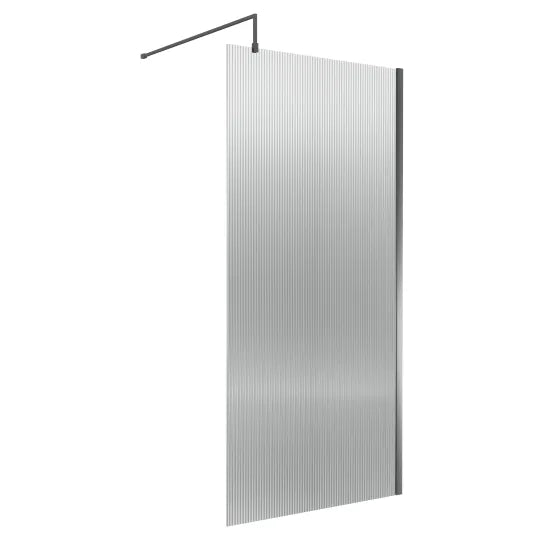 Nuie Fluted Wetroom Screen - 1850x1000mm - Brushed Pewter