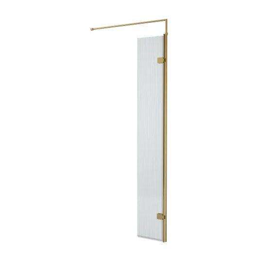 nuie 300mm fluted hinged screen with support barwrfl18530bb, Nuie, brushed brass, Shower Enclosures, Wetroom Screens, 1