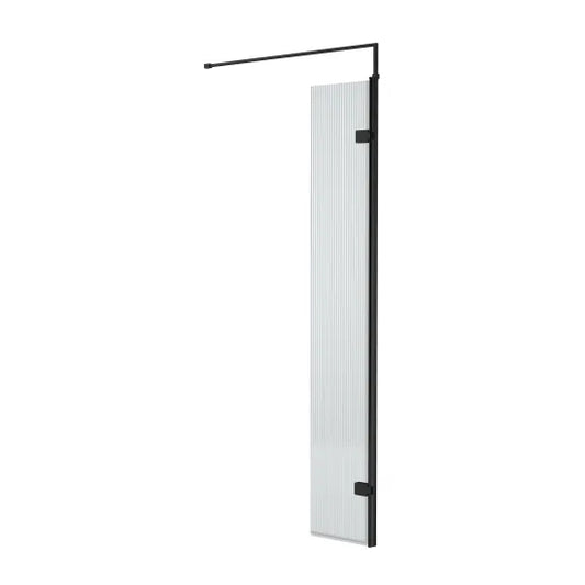 nuie 300mm fluted hinged screen with support barwrfl18530bp, Nuie, black, Shower Enclosures, Wetroom Screens, 1