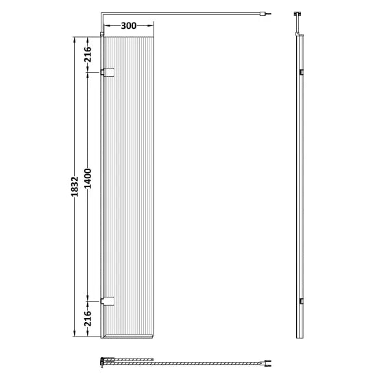 Nuie 300mm Fluted Hinged Screen with Support Bar