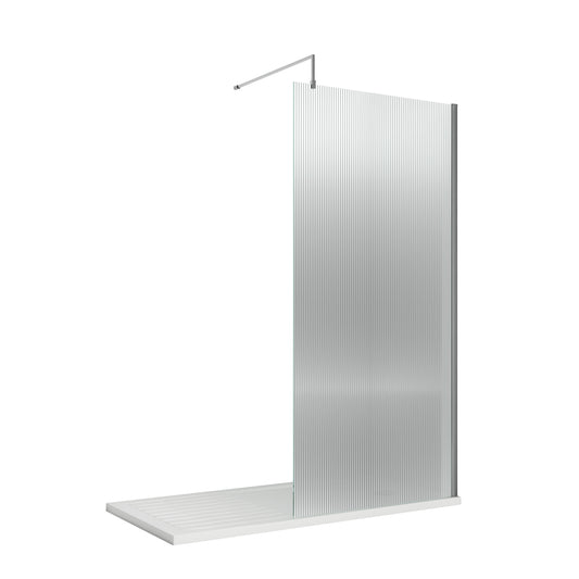 nuie 800mm fluted wetroom screen with support barwrfl18580, Nuie, chrome, Shower Enclosures, Wetroom Screens, 1