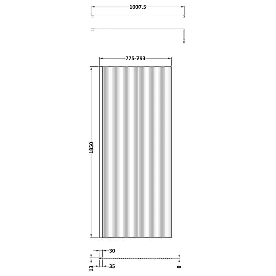 Nuie 800mm Fluted Wetroom Screen with Support Bar