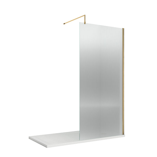 nuie 800mm fluted wetroom screen with support barwrfl18580bb, Nuie, brushed brass, Shower Enclosures, Wetroom Screens, 1