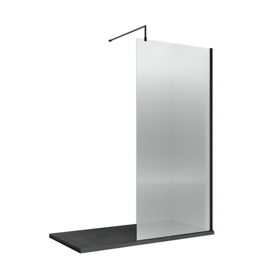 nuie 800mm fluted wetroom screen with support barwrfl18580bp, Nuie, black, Shower Enclosures, Wetroom Screens, 1
