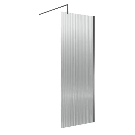 Nuie Fluted Wetroom Screen - 1850x800mm - Brushed Pewter