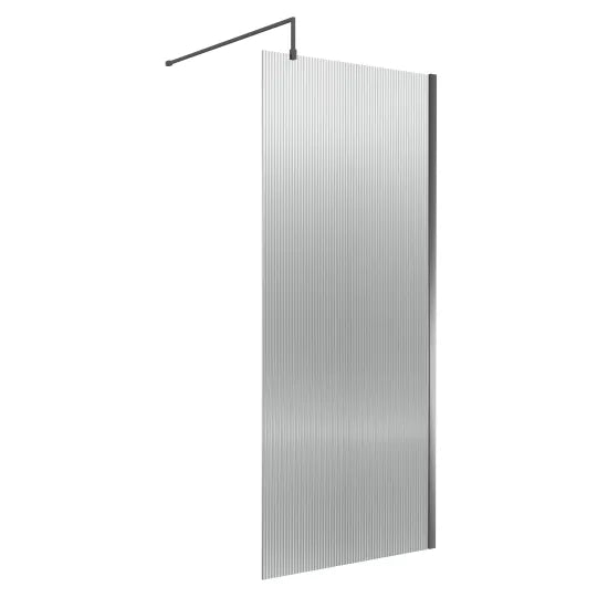 Nuie Fluted Wetroom Screen - 1850x900mm - Brushed Pewter