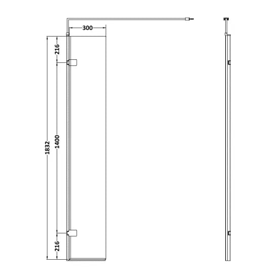 Nuie Wetroom Hinged Screen 300 x 1850mm