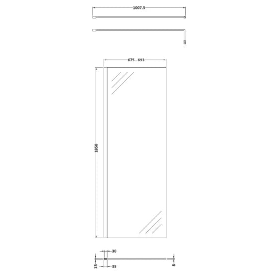 Nuie 700mm Wetroom Screen & Support Bar