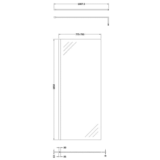 Nuie 800mm Wetroom Screen & Support Bar