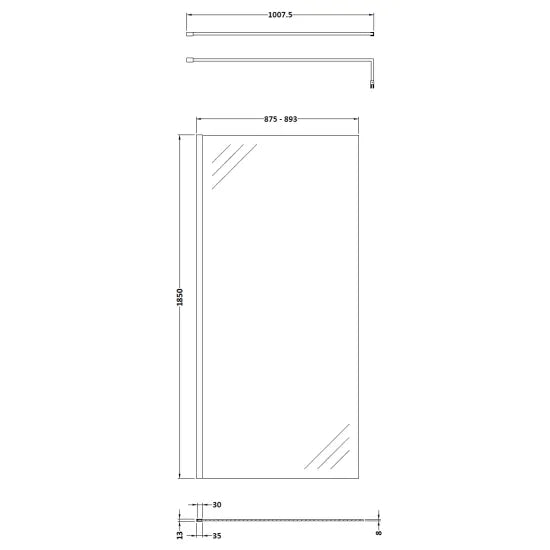 Nuie 900mm Wetroom Screen & Support Bar