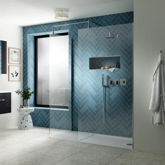 Nuie 1000mm Wetroom Screen & Support Bar Chrome