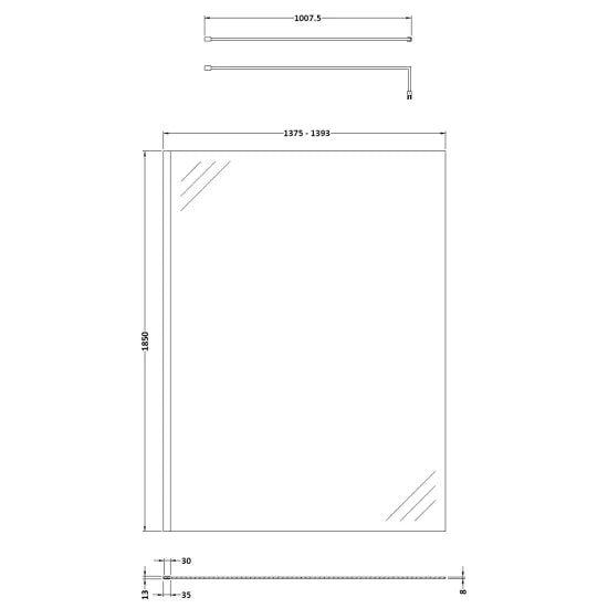 Nuie 1400mm Wetroom Screen With Support Bar