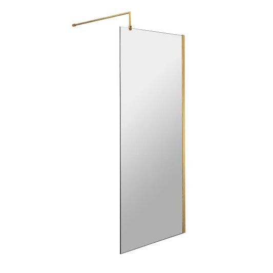 nuie 700mm wetroom screen with support barwrscbb070, Nuie, brushed brass, Shower Enclosures, Wetroom Screens, 1