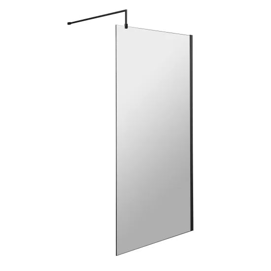 Nuie 1100mm Wetroom Screen With Support Bar Matt Black