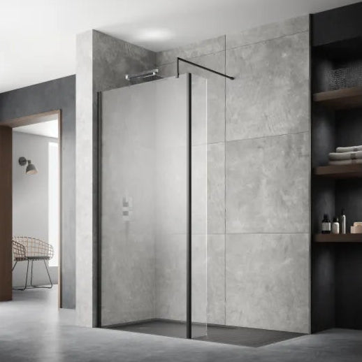 Nuie 1000mm Wetroom Screen With Support Bar Matt Black