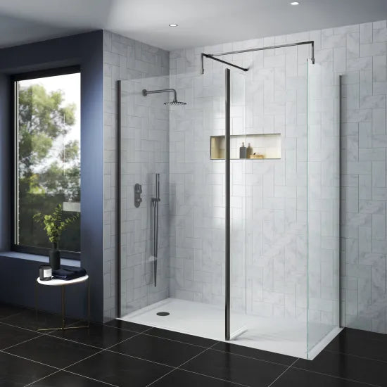 Nuie Wetroom Screen 760x1850x8mm - Brushed Pewter