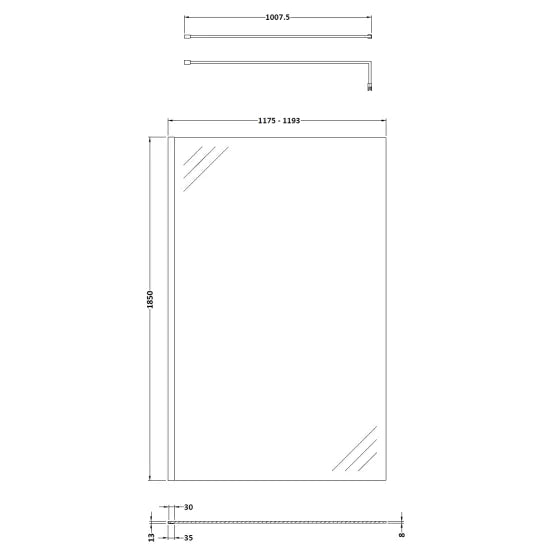 Nuie Wetroom Screen 1200x1850x8mm - Brushed Pewter