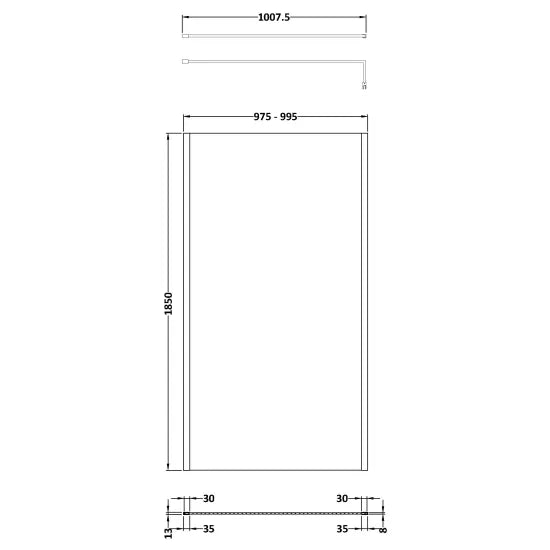 Nuie 1000mm Outer Framed Wetroom Screen with Support Bar Brushed Brass