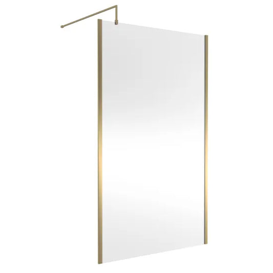 nuie 1400mm outer framed wetroom screen with support barwrscobb14, Nuie, brushed brass, Shower Enclosures, Wetroom Screens, 1