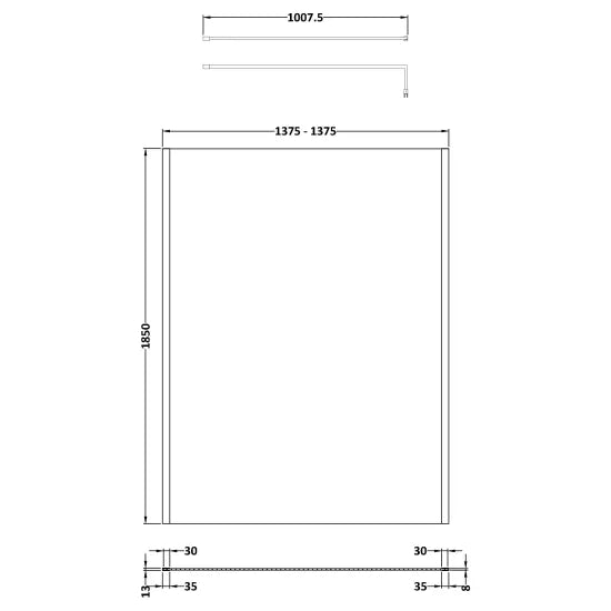 Nuie 1400mm Outer Framed Wetroom Screen with Support Bar