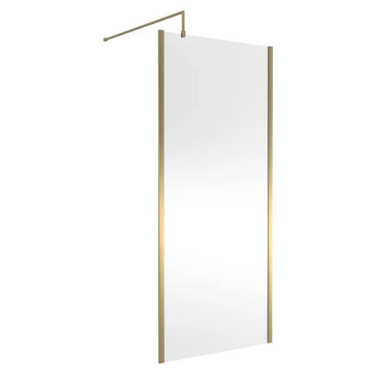 nuie 900mm outer framed wetroom screen with support barwrscobb90, Nuie, brushed brass, Shower Enclosures, Wetroom Screens, 1