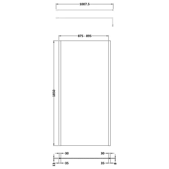 Nuie 900mm Outer Framed Wetroom Screen with Support Bar