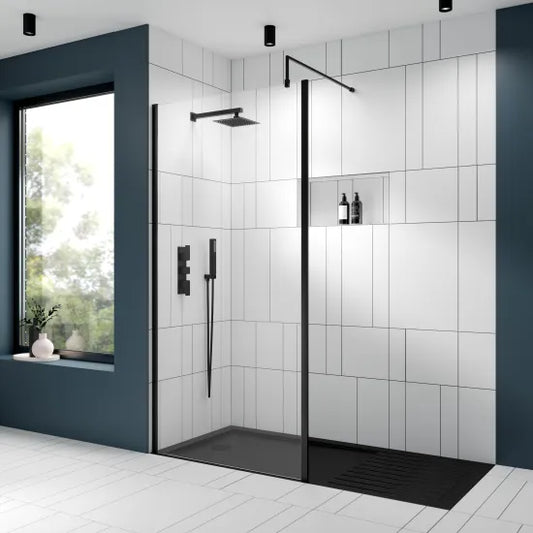 nuie 1000mm outer framed wetroom screen with support barwrscobp10, Nuie, black, Shower Enclosures, Wetroom Screens, 1