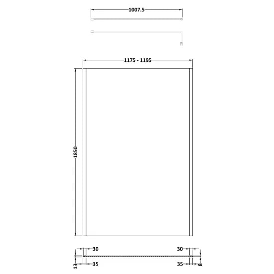 Nuie 1200mm Outer Framed Wetroom Screen with Support Bar