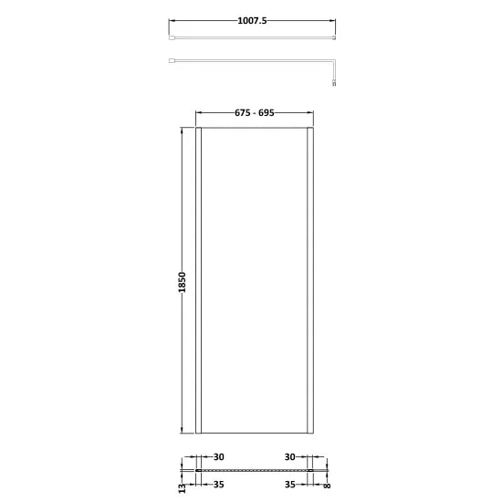 Nuie 700mm Outer Framed Wetroom Screen with Support Bar