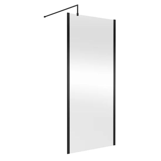 nuie 900mm outer framed wetroom screen with support barwrscobp90, Nuie, black, Shower Enclosures, Wetroom Screens, 1