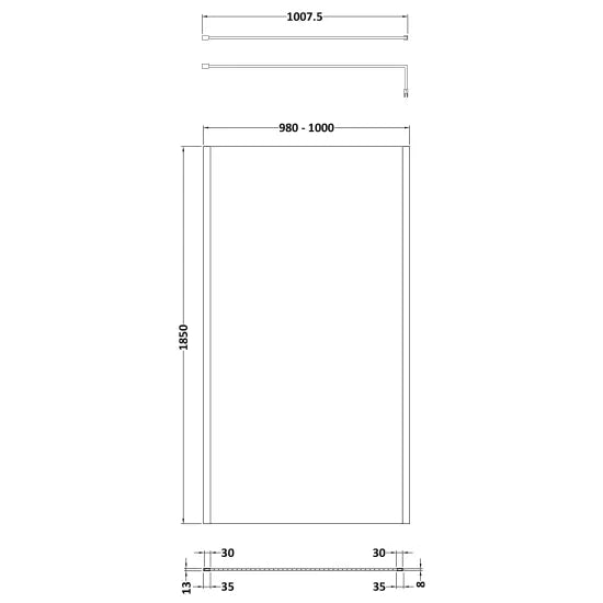 Nuie 1000mm Wetroom Screen Outer Frame 1850x8mm - Brushed Pewter