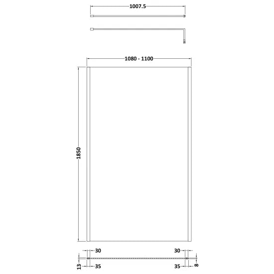 Nuie 1100mm Wetroom Screen Outer Frame 1850x8mm - Brushed Pewter