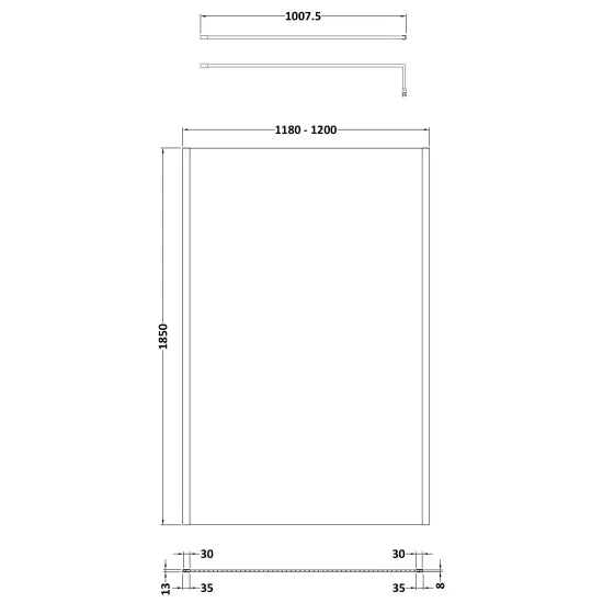 Nuie 1200mm Wetroom Screen Outer Frame 1850x8mm - Brushed Pewter