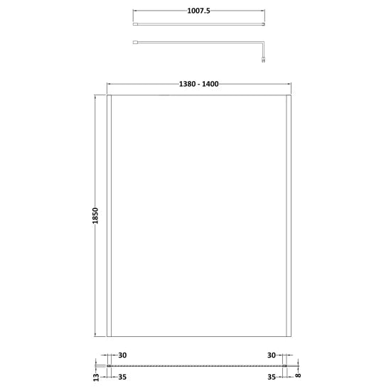 Nuie 1400mm Wetroom Screen Outer Frame 1850x8mm - Brushed Pewter