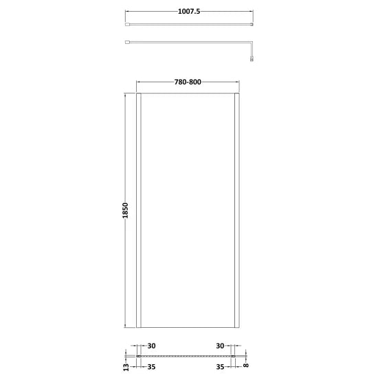 Nuie 800mm Wetroom Screen Outer Frame 1850x8mm - Brushed Pewter