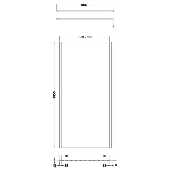 Nuie 900 Wetroom Screen Outer Frame 1850x8mm - Brushed Pewter