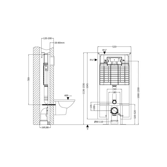 Nuie Dual Flush Concealed Cistern With Frame