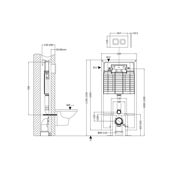 Nuie Dual Flush Concealed Cistern Wall Hung Frame Square Plate - Matt White