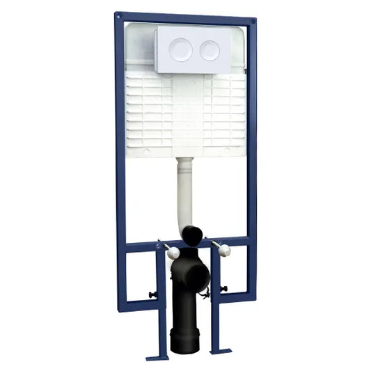 Nuie Dual Flush Concealed Cistern Wall Hung Frame Round Plate - Matt White