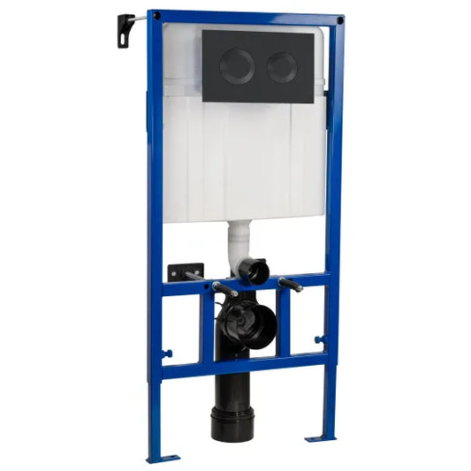 Nuie Dual Flush Concealed Cistern Frame with Round Plate - Black