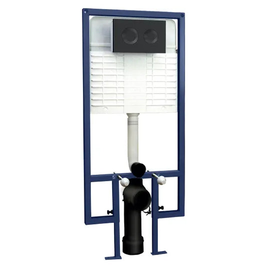 Nuie Dual Flush Concealed Cistern Wall Hung Frame Round Plate - Matt Black