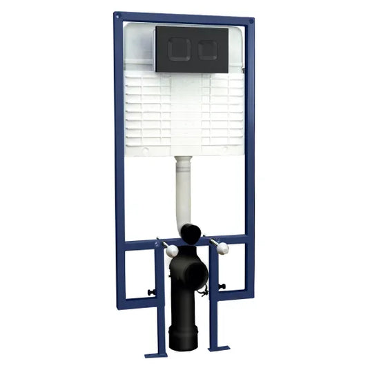 Nuie Dual Flush Concealed Cistern Wall Hung Frame Square Plate - Matt Black