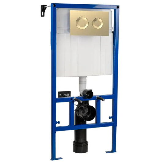 Nuie Dual Flush Concealed Cistern Frame with Round Plate - Brushed Brass