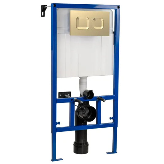 Nuie Dual Flush Concealed Cistern Frame with Square Plate - Brushed Brass