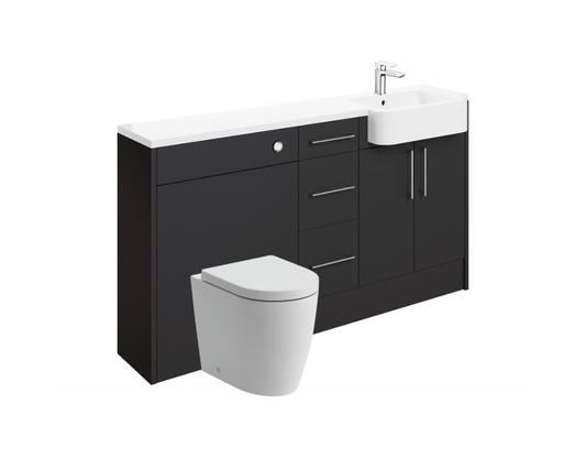 Zaira 1542mm Basin  WC & 3 Drawer Unit Pack (RH) - Matt Graphite Grey